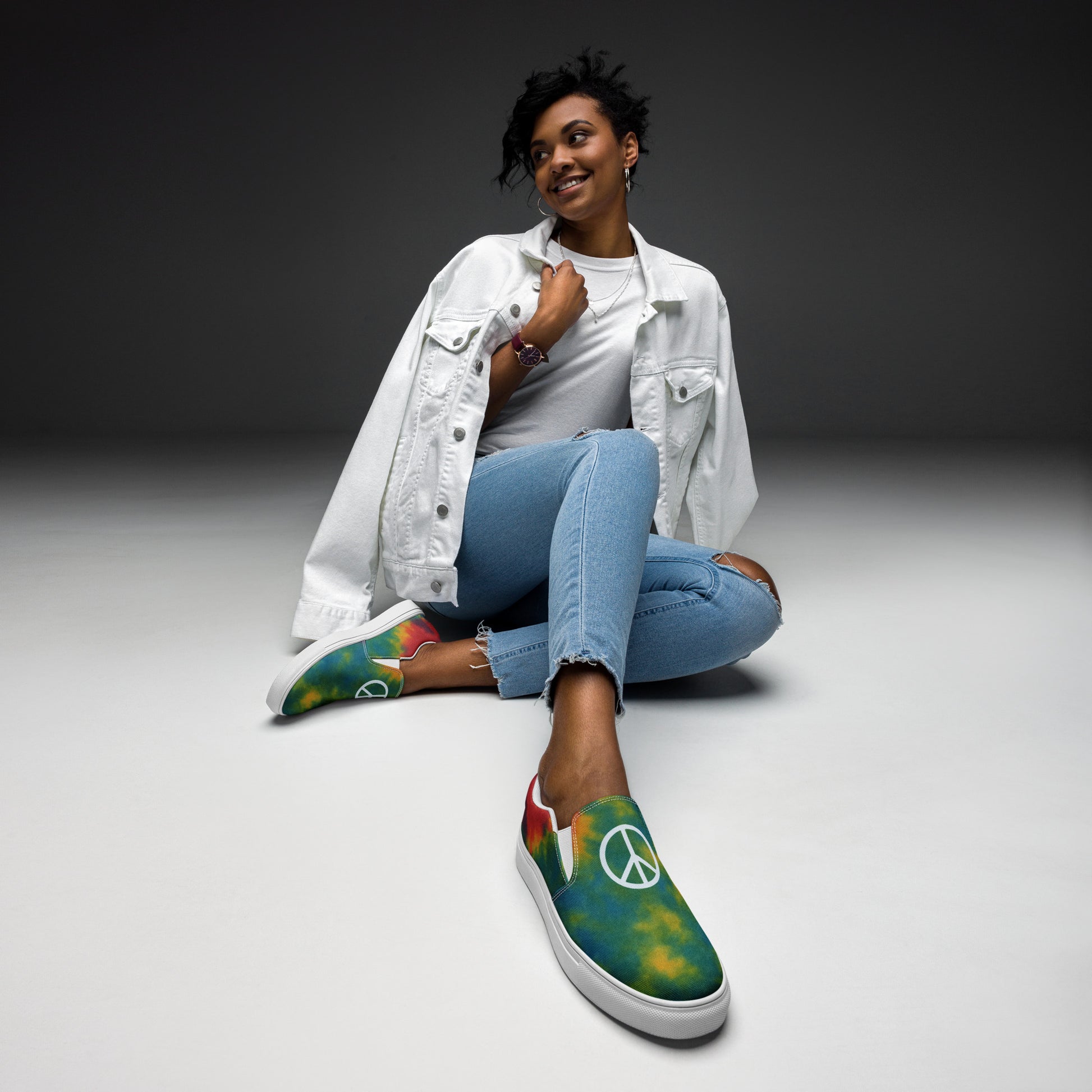 Peace Sign Tie-Dye Canvas Shoes for Women Who Walk with Soul - Luv My Flag