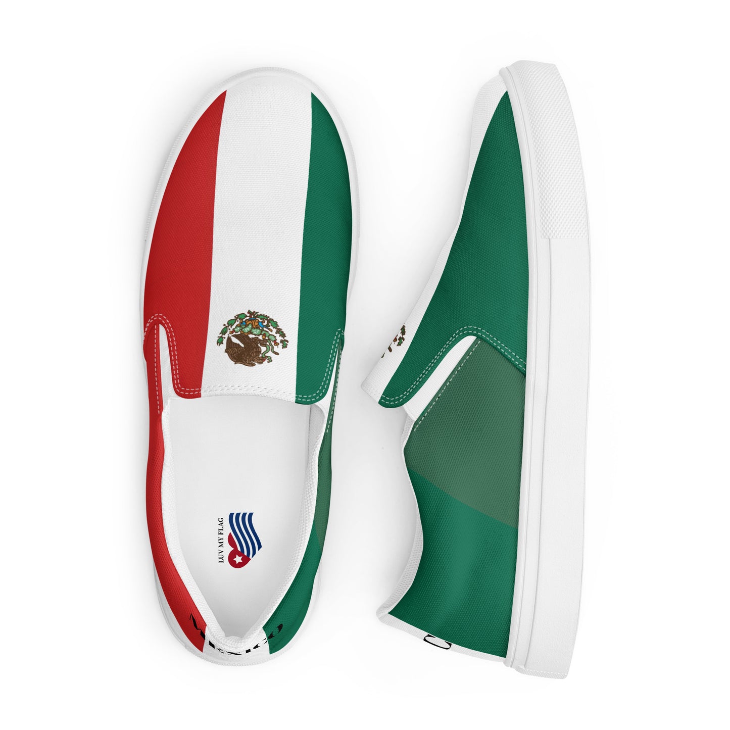 Mexico Flag Inspired Women’s Slip-On Canvas Shoes – Black or White Sole