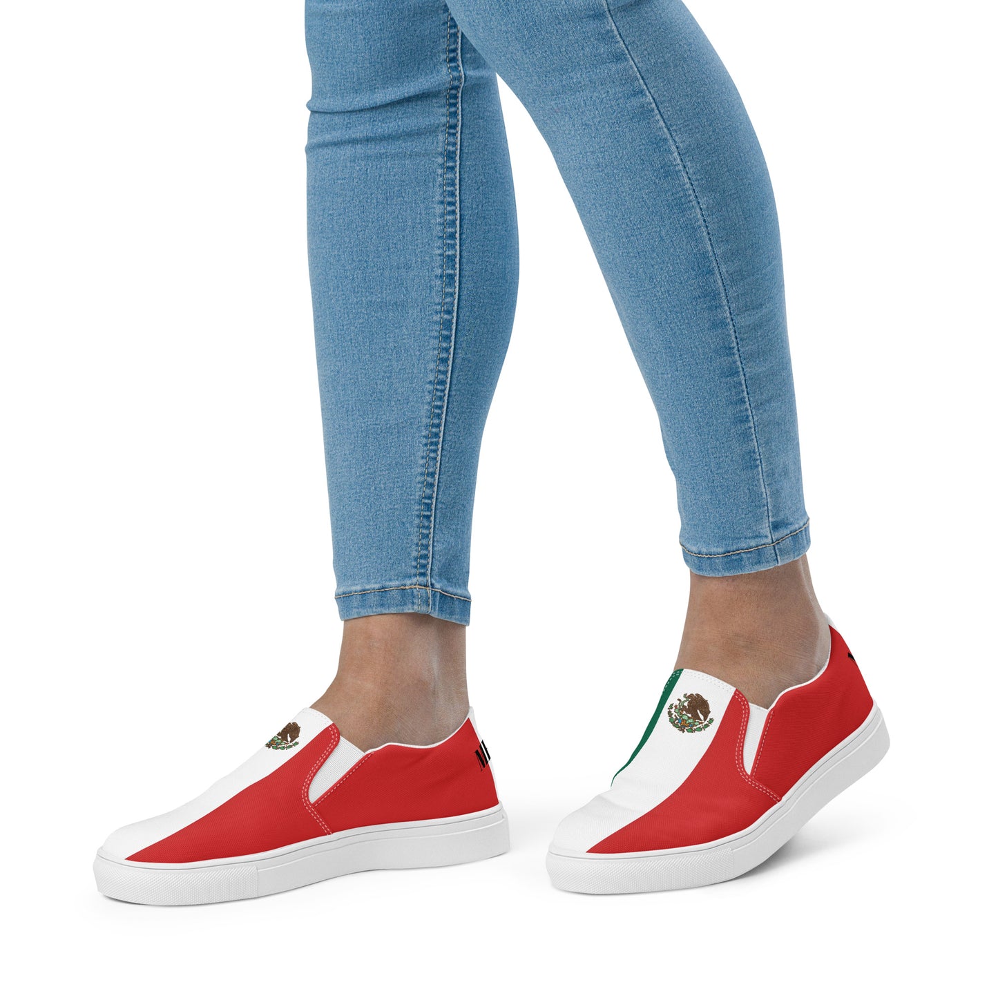 Mexico Flag Inspired Women’s Slip-On Canvas Shoes – Black or White Sole