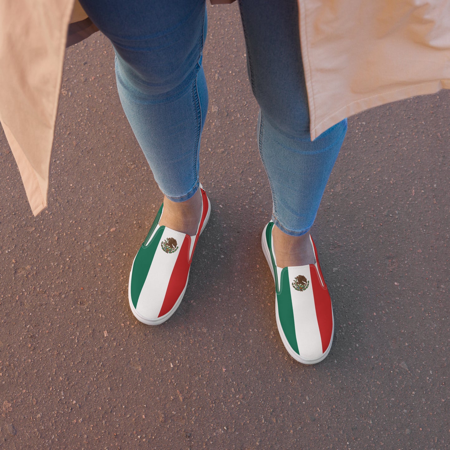 Mexico Flag Inspired Women’s Slip-On Canvas Shoes – Black or White Sole
