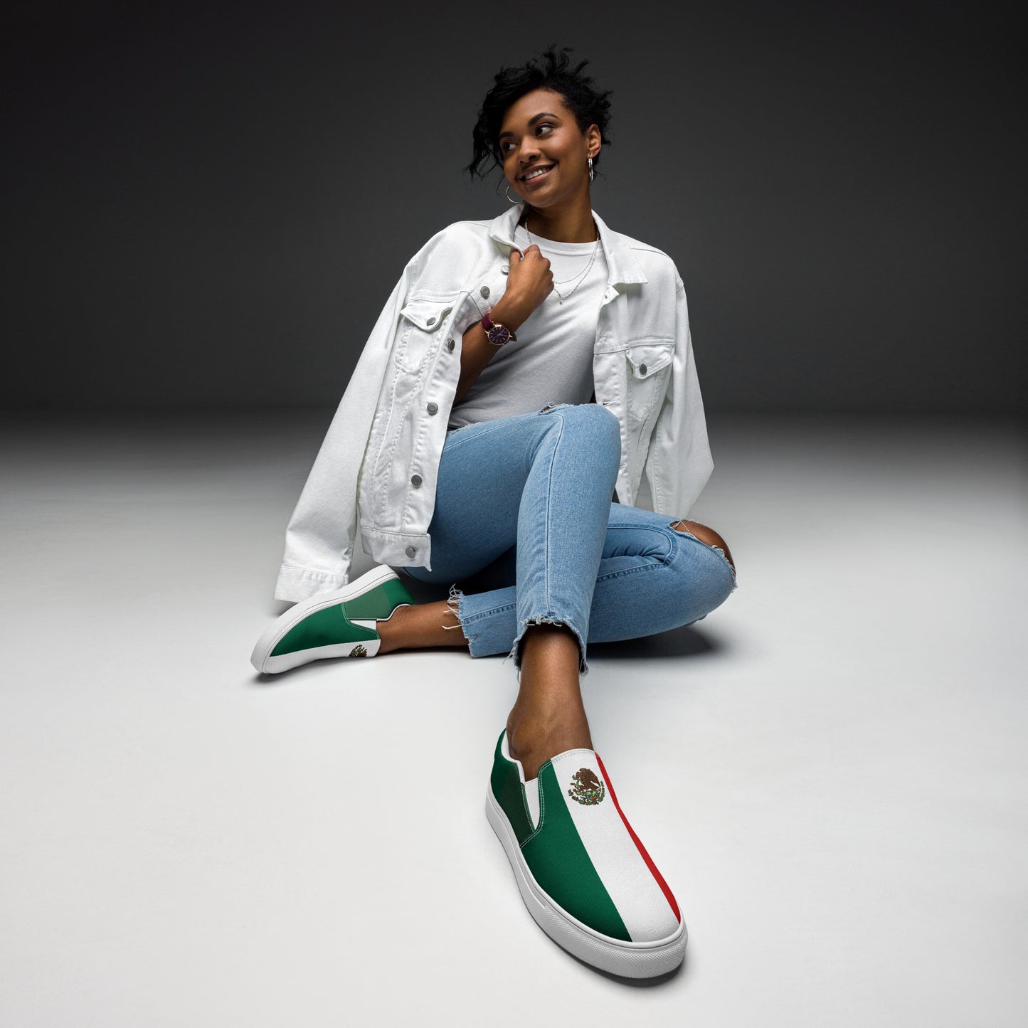 Mexico Flag Inspired Women’s Slip-On Canvas Shoes – Black or White Sole