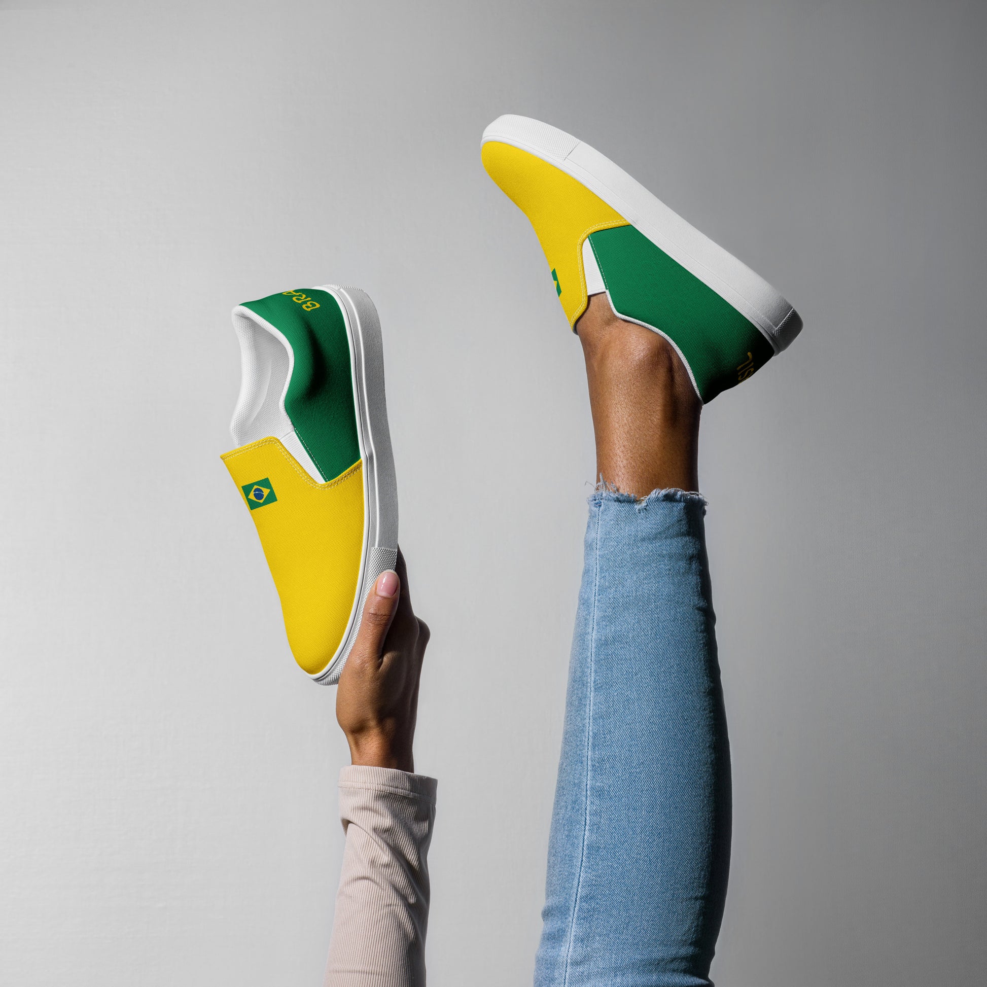 Bold Brazil Flag Inspired Womens Canvas Slip-On Shoes – Comfortable, Stylish Footwear for Patriotic Pride - Luv My Flag
