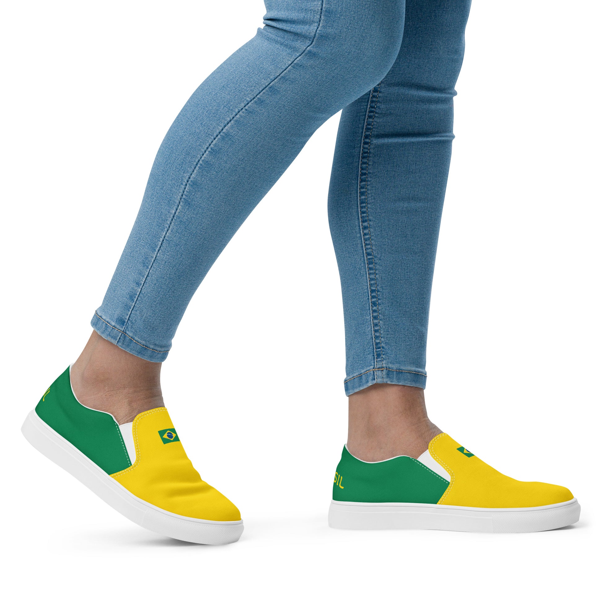 Bold Brazil Flag Inspired Womens Canvas Slip-On Shoes – Comfortable, Stylish Footwear for Patriotic Pride - Luv My Flag