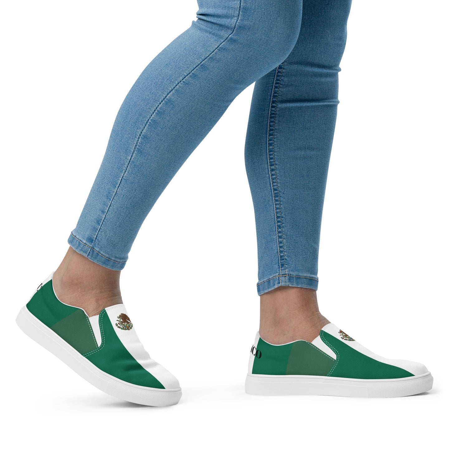 Mexico Flag Inspired Women’s Slip-On Canvas Shoes – Black or White Sole